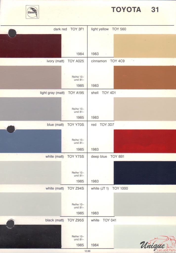 1983 Toyota Paint Charts Glasurit 2